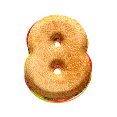 Poster - Burger 3D alphabet numbers from 0 to 9. This is a part of a set which also includes letters, punctuation marks, symbols, and shapes. Isolated with transparent background.