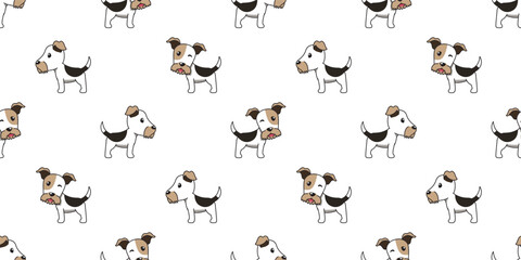 Vector cartoon wire fox terrier dog seamless pattern background for design.