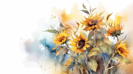 Wall Mural - sunflowers watercolor round composition for print. generative ai