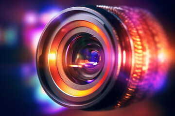 Aufkleber -  An abstract photograph of light passing through a camera lens, creating beautiful lens flare and bokeh effects.  Generative AI technology.