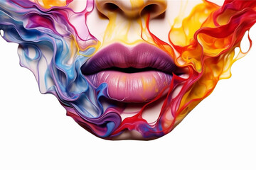 Poster - An abstract ink painting of flowing and intertwined lips, representing the fluidity and connection of human emotions and experiences.  Generative AI technology.