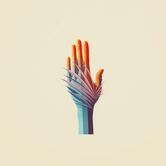 Poster -  A minimalist illustration of an abstract palm hand drawn with clean lines and a limited color palette, conveying simplicity and tranquility.  Generative AI technology.