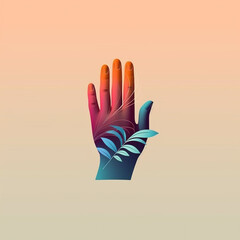 Poster -  A minimalist illustration of an abstract palm hand drawn with clean lines and a limited color palette, conveying simplicity and tranquility.  Generative AI technology.