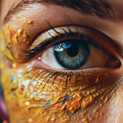 Aufkleber -  A close-up photograph of a person's eyes peering over the pages of a book, capturing the concentration and absorption in the learning process.  Generative AI technology.