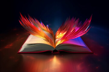 Poster -  A digital composition of a book with pages unfolding like wings, symbolizing the freedom and liberation that comes from education and the pursuit of knowledge.  Generative AI technology.