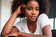 © mikhailberkut - Portrait of a stunning young ebony woman sitting in a class. Back to School concept. Generative AI