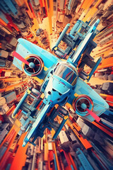 Poster -  A digital artwork featuring abstract airplanes composed of geometric shapes and lines, creating a visually captivating and modern representation of these flying machines.  Generative AI technology.