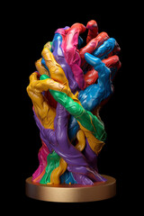 Poster -  An abstract sculpture depicting intertwined figures or hands reaching out, symbolizing connection, support, and the collective hope shared among individuals.  Generative AI technology.