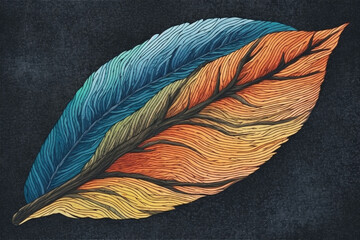 Aufkleber -  An abstract linocut print of a leaf, with bold lines and contrasting textures, conveying a sense of movement and organic energy.  Generative AI technology.