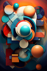 Poster - An abstract painting featuring overlapping geometric shapes and subtle gradients, creating a harmonious and balanced composition.  Generative AI technology.