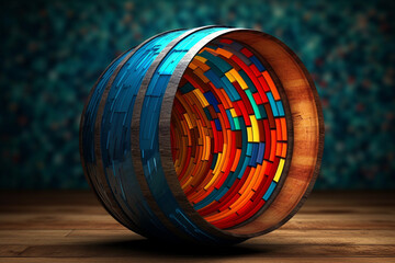 Aufkleber - A digitally manipulated image of a wine barrel, incorporating abstract elements and vibrant colors to create a visually striking and unique composition.  Generative AI technology.