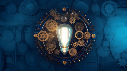 Wall Mural - light bulb with gear creative idea concept on black background created with Generative AI