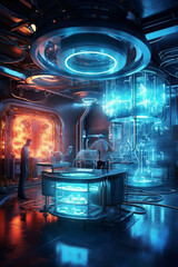 Poster - A digital rendering of an underground laboratory, with scientific equipment and futuristic technology,  Generative AI technology.
