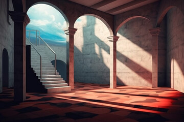 Poster - A conceptual artwork using shadow and light to create an illusion of an underground space,  Generative AI technology.