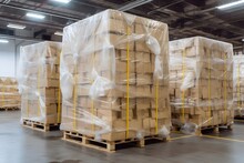 A Picture Of Pallets Being Wrapped In A Warehouse Before Shipment, Indicating The Careful Preparation Involved In Sending Goods.