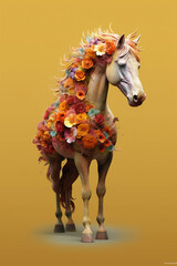 Aufkleber - A conceptual image of a Horse made from unconventional materials, such as flowers or feathers, challenging the perception of Horse as solely utilitarian objects. Generative AI technology.