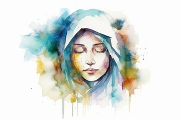 August 15 The Assumption of the Blessed Virgin Mary. Mary Mother of Jesus Christ art watercolor illustration