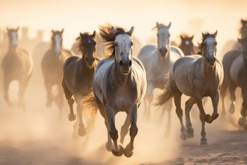 Naklejka na meble Herd of wild mustang horses galloping wildly in nature