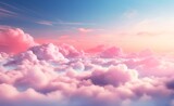 Fototapeta  - Pink clouds in the sky stage fluffy cotton candy dream fantasy soft background. Generative AI.