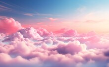 Pink Clouds In The Sky Stage Fluffy Cotton Candy Dream Fantasy Soft Background. Generative AI.