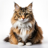 Fototapeta  - A Norwegian Forest cat (Felis catus) displaying its dichromatic eyes.