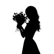 Vector illustration. Silhouette of a girl with a bouquet of flowers in her hands.