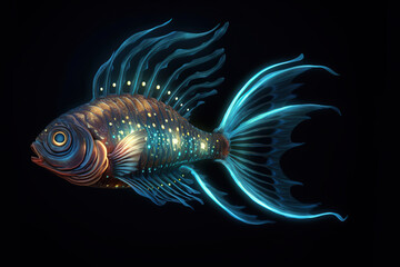 Wall Mural - isolated colorful glowing fish swimming in the sea