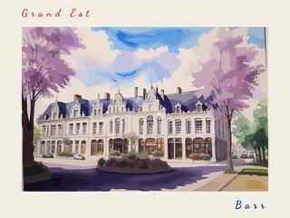 Barr: Postcard design with a scene in France and the city name Barr