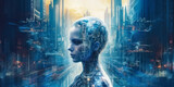 Fototapeta Nowy Jork - Future Rebellion: AI Taking Over the World in Dark Dystopian Concept