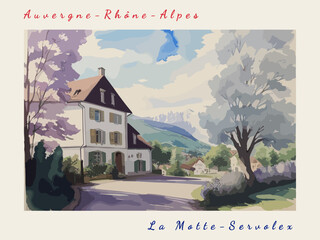 Wall Mural - La Motte-Servolex: Postcard design with a scene in France and the city name La Motte-Servolex