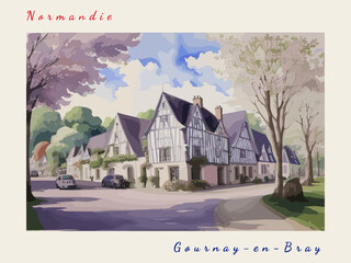 Gournay-en-Bray: Postcard design with a scene in France and the city name Gournay-en-Bray