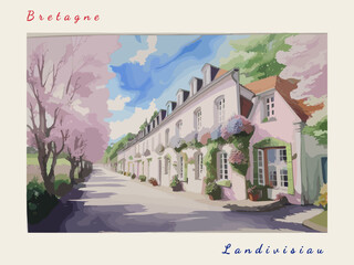 Landivisiau: Postcard design with a scene in France and the city name Landivisiau