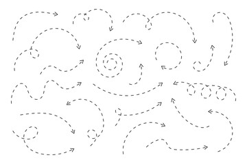 Wall Mural - Thin curved dotted arrow. Zigzag arrow stripes design with dotted lines. Thin arrows. Vector illustration.