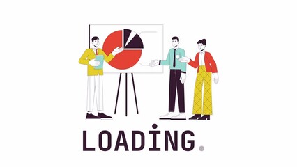 Fototapete - Brainstorming loader animation. Work meeting. Coworkers discuss charts graphs. Flash message 4K video. Isolated outline colour loading animation with alpha channel transparency for UI, UX web design