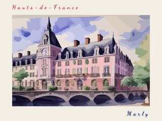 Marly: Postcard design with a scene in France and the city name Marly