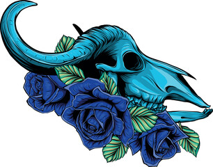 Poster - vector illustration of bull skull with roses