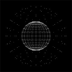 Poster - Abstract 3D sphere of particles and lines. Ball or globe of points. Futuristic digital technology. Network or connection. Illustration of sphere. Vector