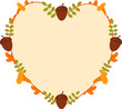 Design for the autumn season, with space for text.
Heart shaped frame decorated with red yellow, green leaves, mushrooms, chanterelles and acorns.
Vector background eps 10.