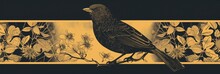 Bird Risograph Black And Gold Wallpaper - Avian Elegance Black And Gold Bird Risograph Illustration Background Created With Generative AI Technology