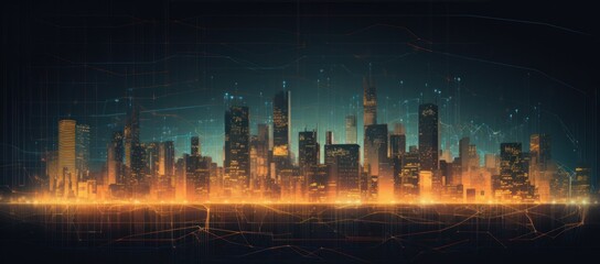 Poster - Abstract city background. Futuristic technology style. Generative AI illustration