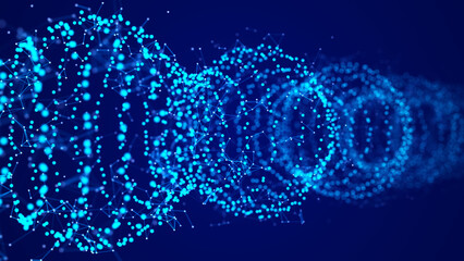 Fototapete - Abstract tunnel of dots and lines. 3D wormhole with a mesh structure. Vortex. 3d rendering
