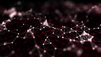 Fototapete - Network of bright connected dots and lines. Abstract dynamic wave of many points. Digital background. 3D rendering.