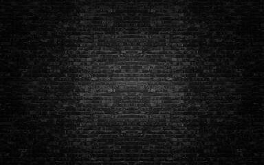 Black brick wall. Construction retro stylish background. Brick texture with scratches and cracks