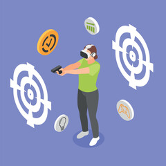 Sticker - VR sports trainings isometric colored background