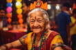 © VisualProduction - Elderly senior indian woman surprised at birthday party, surprise birthday party, happy celebration. Generative AI