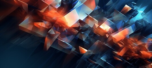 Aufkleber - Abstract blue orange geometric futuristic technology texture with triangular 3d triangles shapes pattern wall background banner illustration, backdrop for design web, wallpaper (Generative Ai)