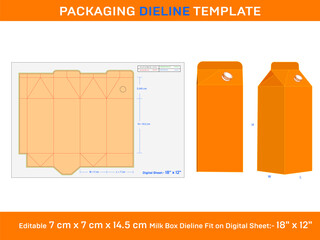 Wall Mural - Milk or Juice carton Box, Dieline Template, 7x7x14.5 cm