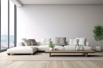Modern living room interior with black empty wall,Generative AI