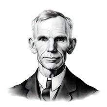 A Black And White Vintage Engraving Of The Inventor Henry Ford As An Old Man - Generative AI