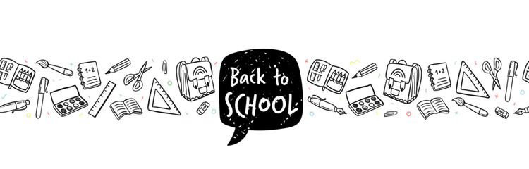 Cute hand drawn back to school seamless pattern, lovely school supplies, great for banners, wallpapers, wrapping - vector design